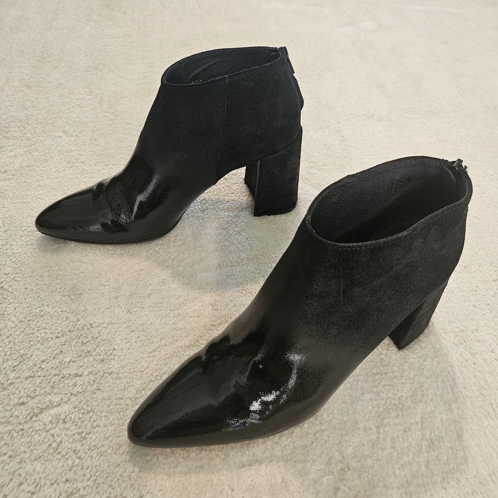 NEW Black Block Heel Leather Ankle Boots Size 9 Ombre Work Party Fall Feminine - Picture 4 of 10